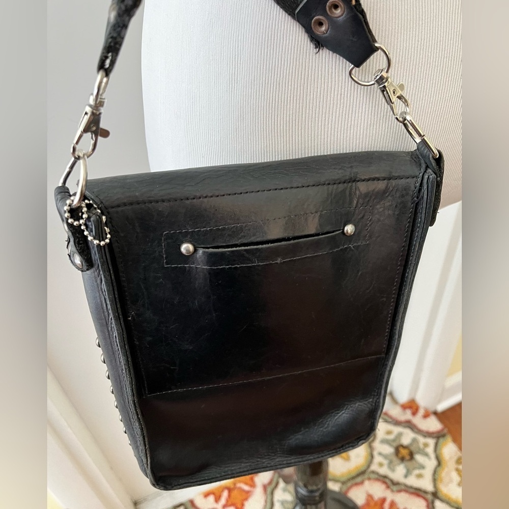 Vintage Bag 90s Leather Studs Crossbody Soul Rose Biker Flap Front Punk Rock - Picture 6 of 8